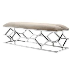 Eichholtz Trellis Bench - Polished Stainless Steel | Pebble Grey