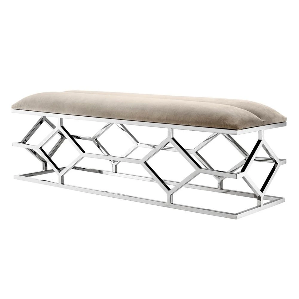 Eichholtz Trellis Bench - Polished Stainless Steel | Pebble Grey 1 Eichholtz Trellis Bench - Polished Stainless Steel | Pebble Grey