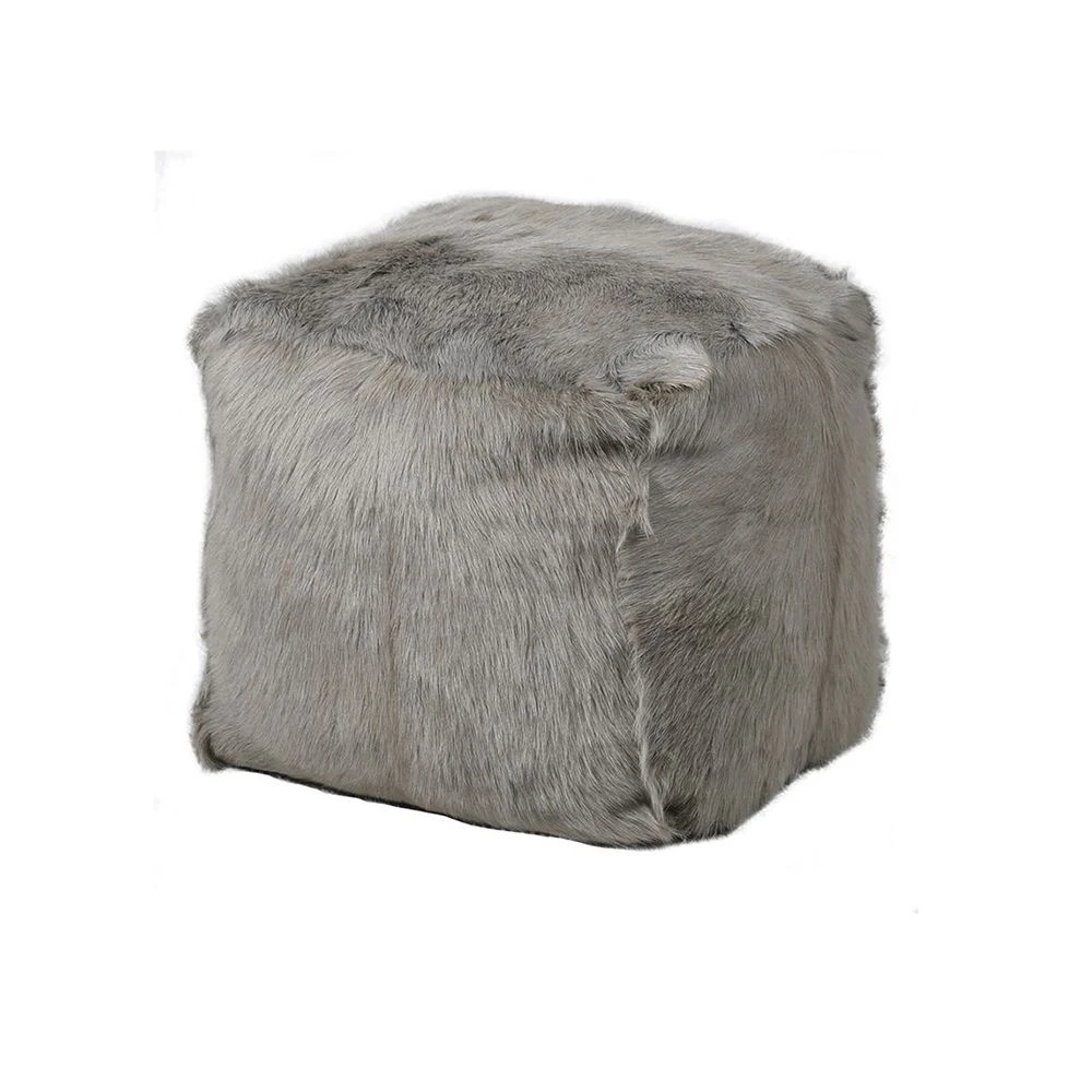 Goat Fur Pouffe - Grey 1 Goat Fur Pouffe - Grey