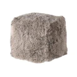 Lamb Fur Pouffe - Grey