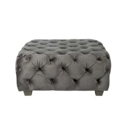 Blanc D'Ivoire Thea Pouffe - Dark Grey Velvet